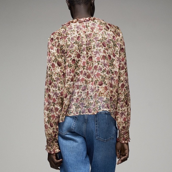 NWT ZARA Cropped Print Blouse M - Picture 5 of 7